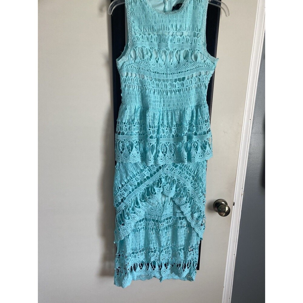 Misguided Sea foam Green Crochet MIDI Dress Women’s 4P Lined Very Good Condition